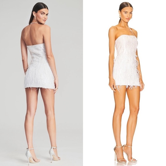 NWT‎ RETROFETE Hand Stitched Sequin Ostrich Feather Trim Strapless Mini Dress S - Picture 6 of 11